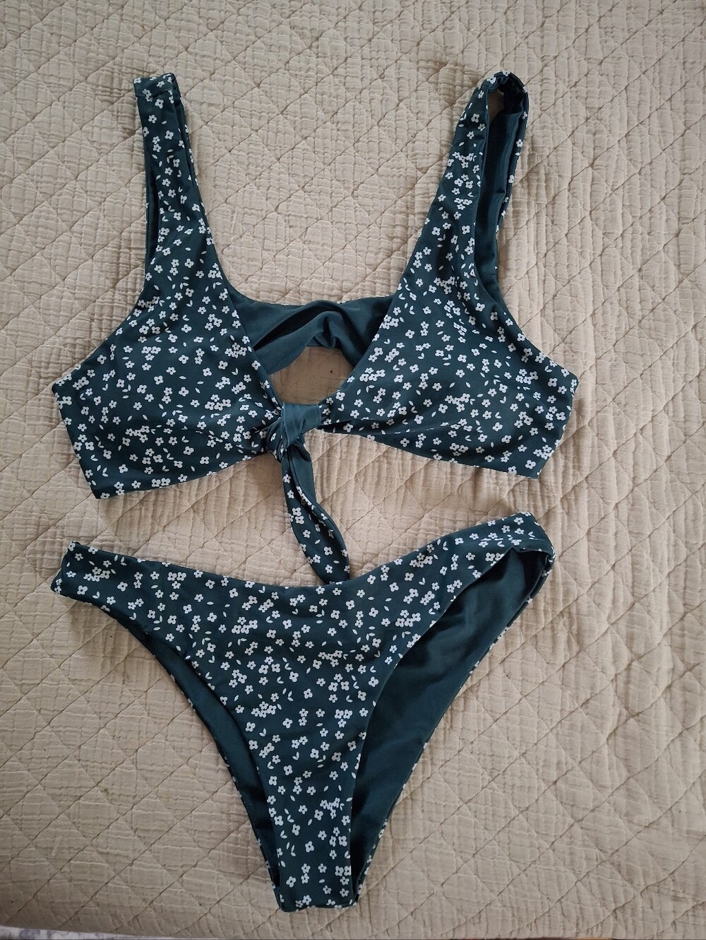 Reversible Green Floral Bikini 2 Piece Set Swim Suit
